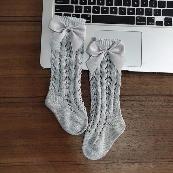 Cute Girls Knee High Socks Bows Cotton Breathable Soft Children Socks Hollow Out Non-slip Newborn Infant Long Socks - Image 8