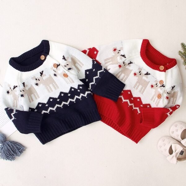 Boys and girls knitted cartoon Christmas elk sweater - Image 2