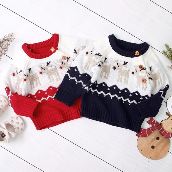 Boys and girls knitted cartoon Christmas elk sweater - Image 3